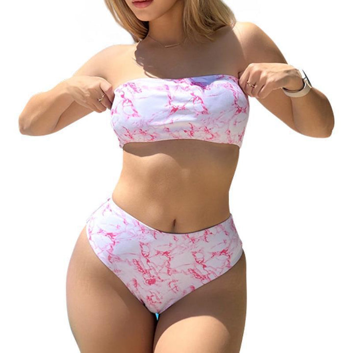 Dame Strapless Marmor Print Bikini Sæt Stilla