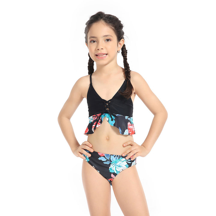 Dame bikinisæt med floralt design og rynker Stilla