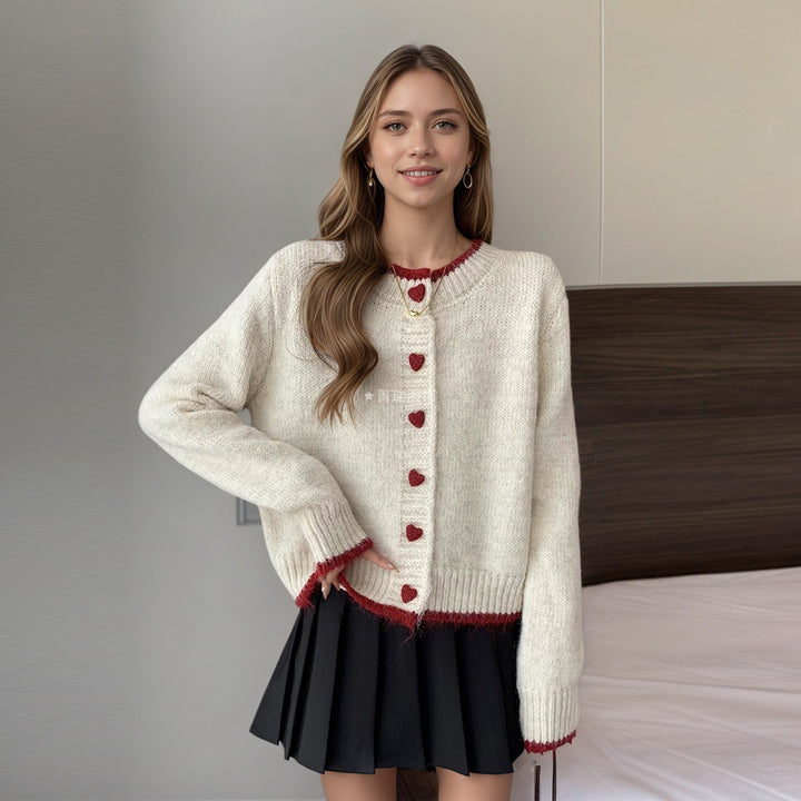 Kvinder Cozy Knit Cardigan med Hjerteknapper Stilla