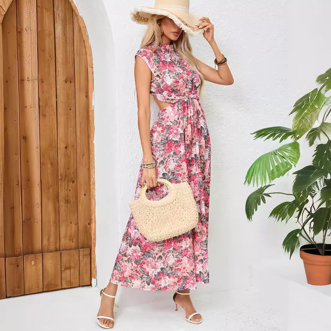 Dame Maxi-kjole med blomsterdesign og stilfulde knapdetaljer Stilla