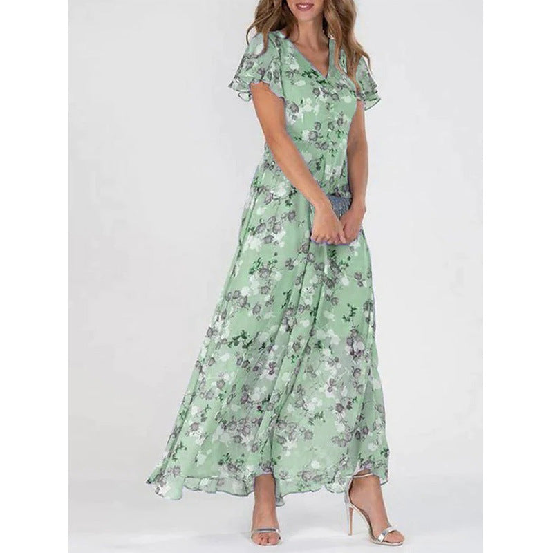 Dame Elegant Maxikjole med gennemsigtige ærmer og blomster mønster Stilla