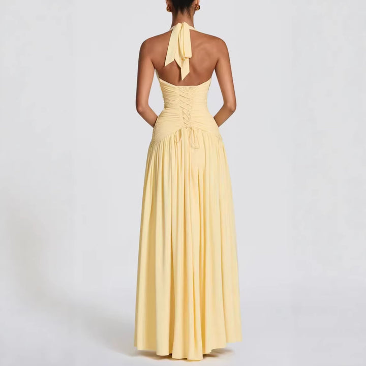 Damer Elegant Maxi Kjole med Wrap Design og V-Hals