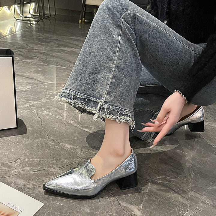 Dame Metallic Spids-Tå Blokhæl Slip-On Mules Stilla
