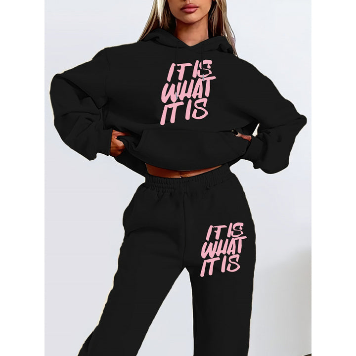 Kvinders leisure hoodie og jogger sæt med inspirerende tekst Skovae