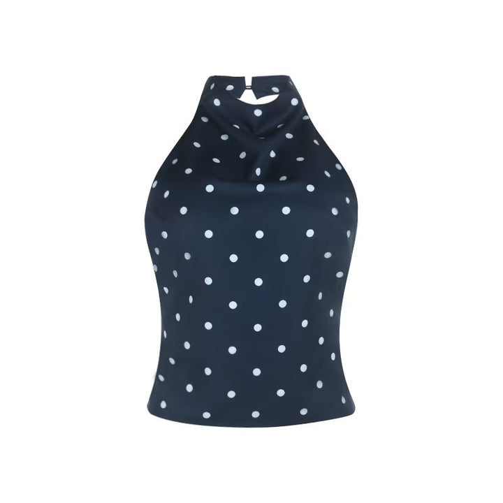 Dame Polka-Dots Haltertop med høj krave og figursynergivrende snit Skovae