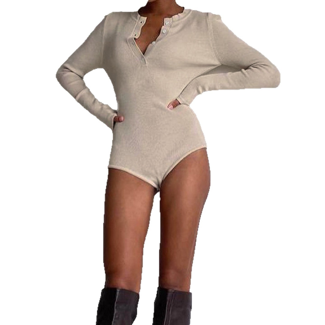 Dame Langærmet Bodysuit med Knapliste og Ribstruktur Skovae