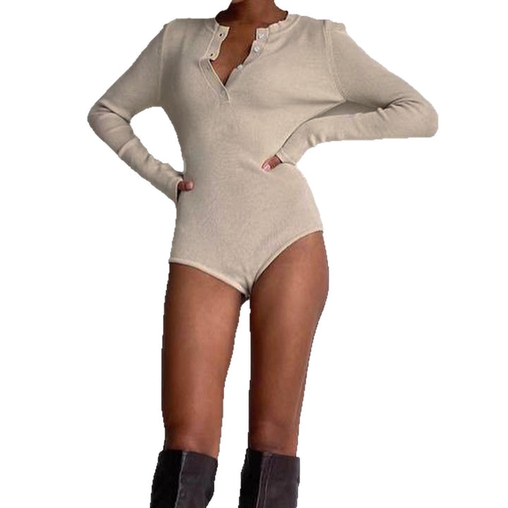 Dame Langærmet Bodysuit med Knapliste og Ribstruktur Skovae