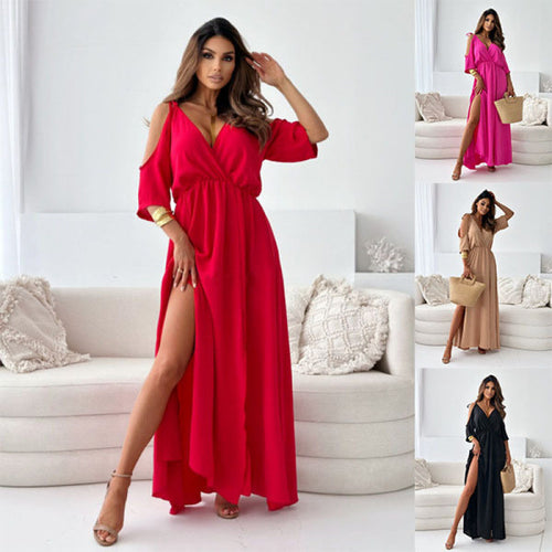 Femme Elegante Maxi-Kjole med højt slids og justerbar talje Stilla