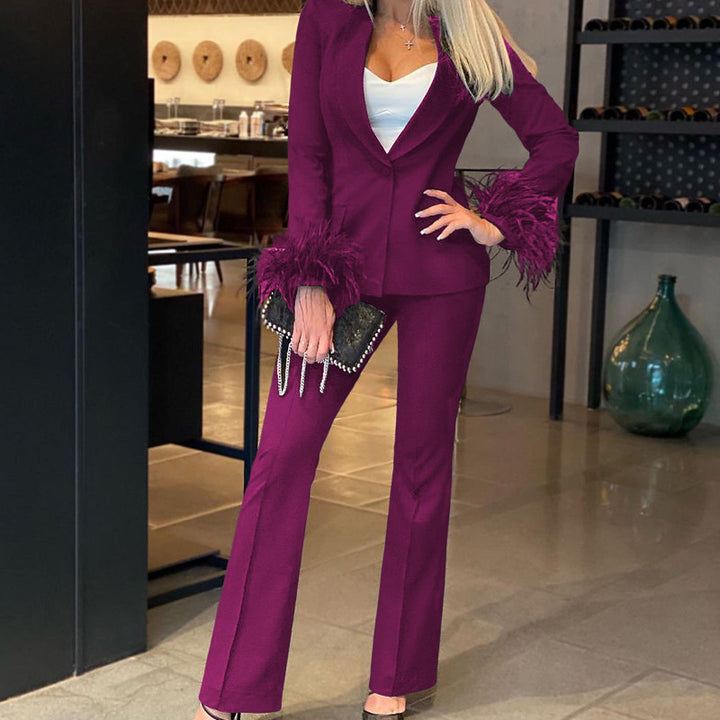 Damer Elegant Blazer-dragt med iøjnefaldende fjer Stilla