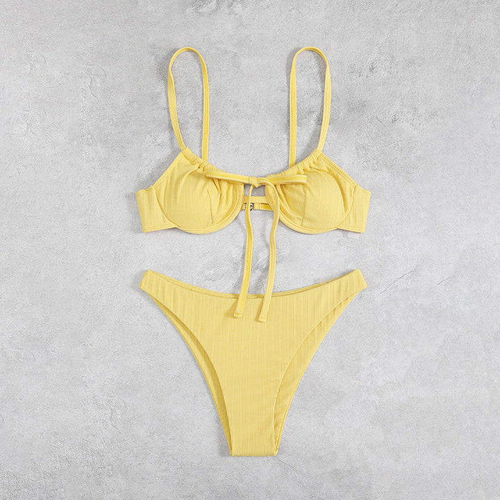 Dame ribbet Bralette Bikini Sæt Stilla