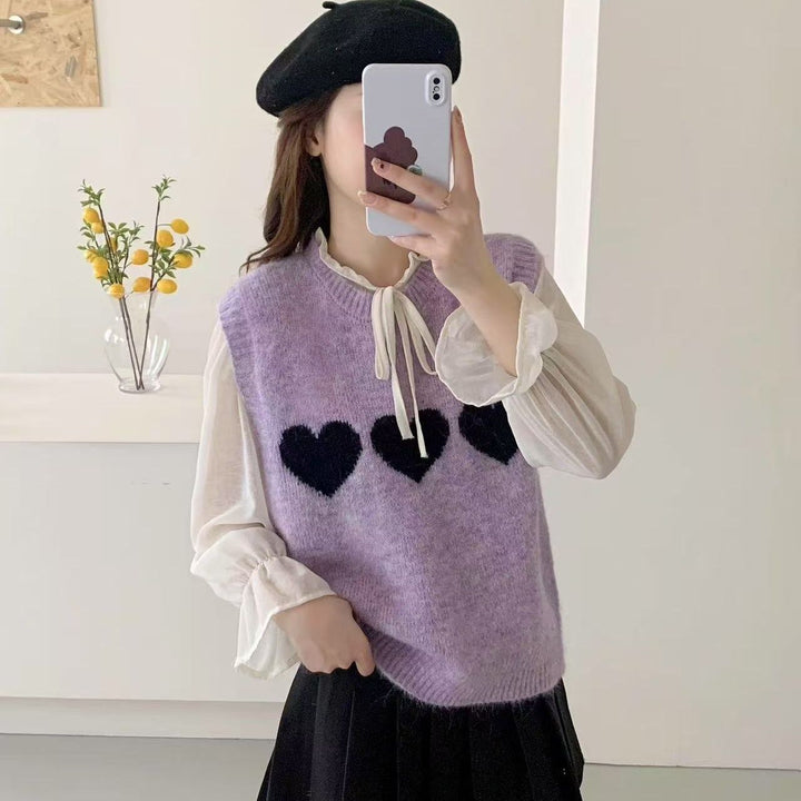 Kvindestrik sweater med hjerte motiv Stilla