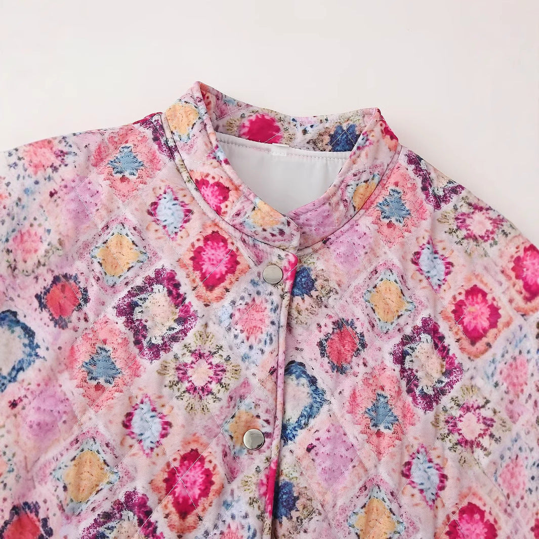 Femme Stepp-Puff-Jakke med blomster mønster Stilla