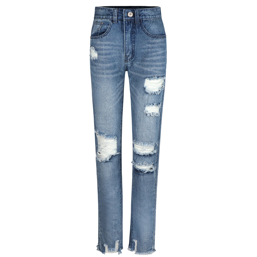 Damer Højtaljede Revne Lige Jeans med Råt Kant Stilla