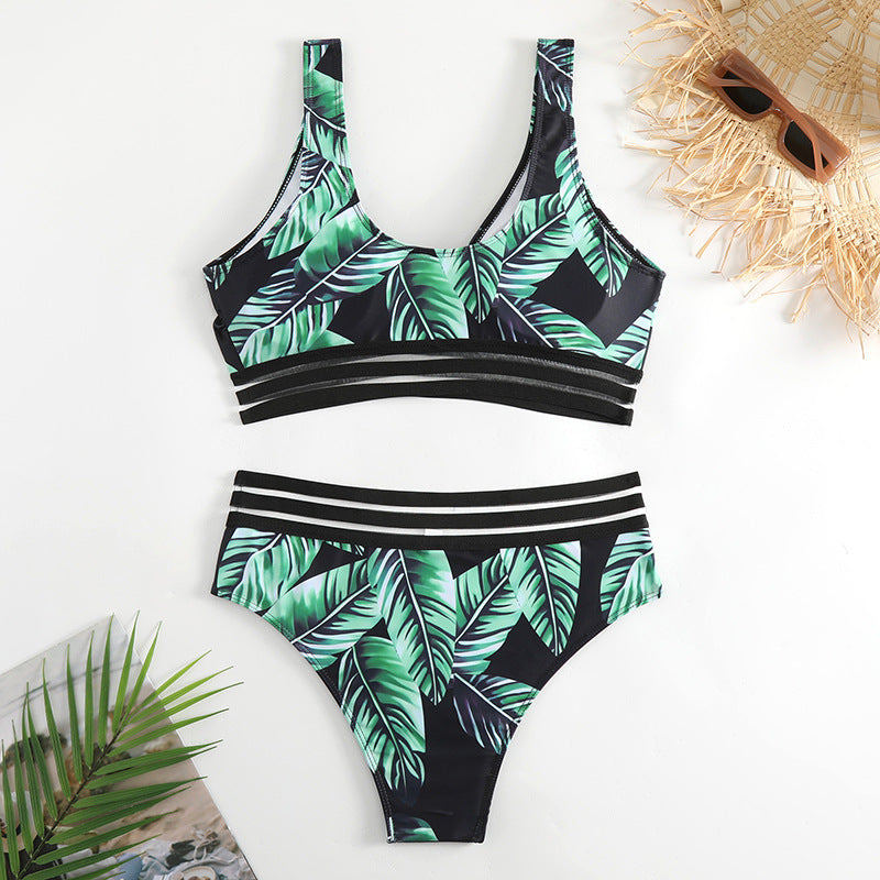 Dame Sporty bikini-sæt med attraktivt blad-design og brede stropper Stilla