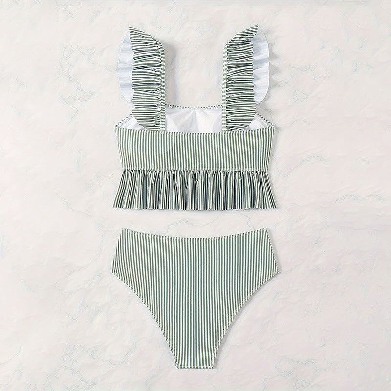 Dame Crop-Top Bikini-Sæt med Flæsedetaljer Skovae