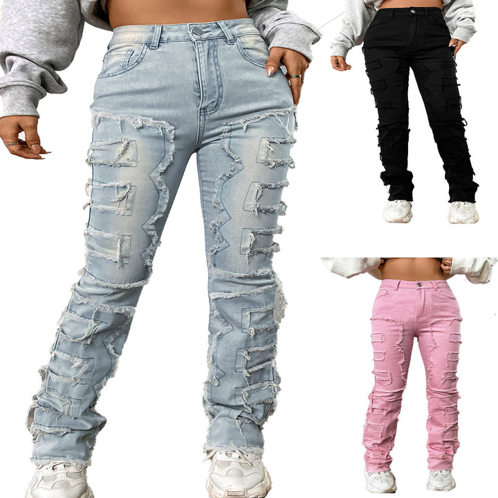 Dame Cargo-Jeans med iøjnefaldende applikationer og afslappet snit Stilla