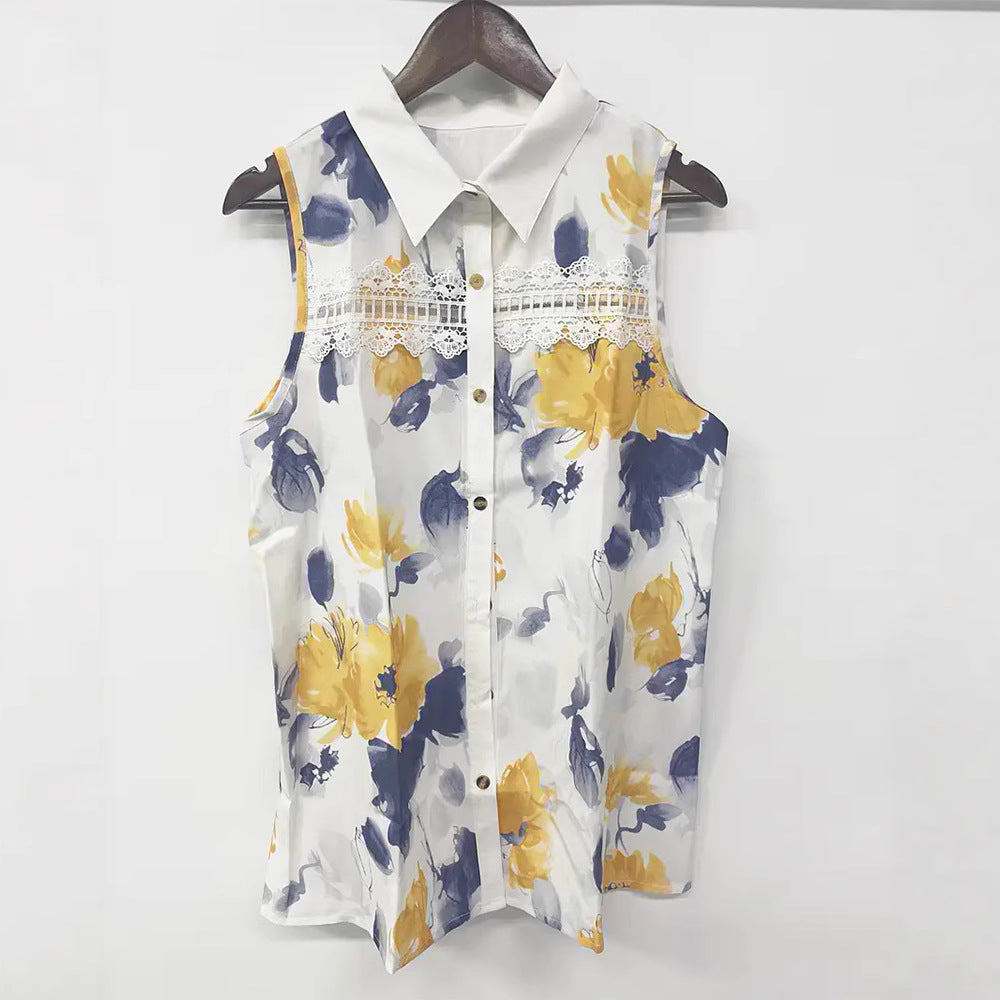 Dame Blusenskjorte med feminine blomsterprint og fine spids detaljer Stilla
