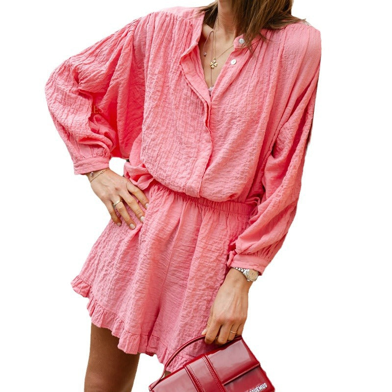 Damer afslappet sæt med ruffles dekoreret top og shorts Stilla
