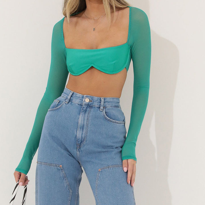 Dame Cropped Langærmet Top med Carmen-Udskæring Stilla