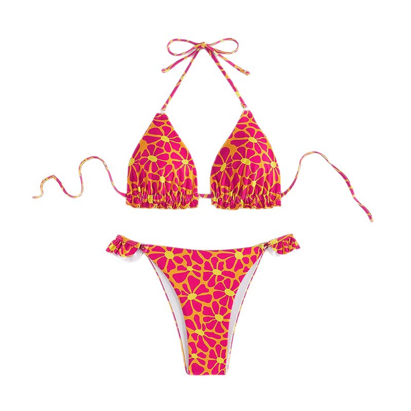 Dame trekantet bikini med justerbare stropper og flæse detaljer Skovae