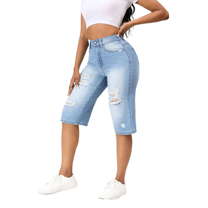 Dame afslappet jeans-Berlin shorts med trendy destroyed-detaljer Stilla