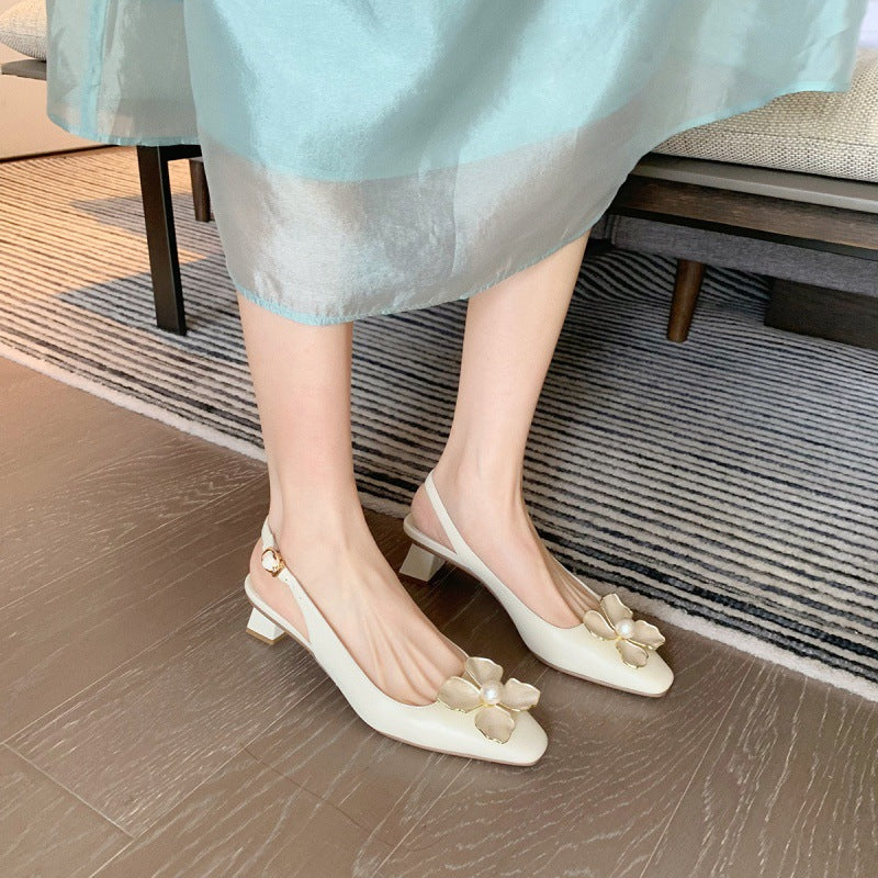 Dame Elegante Slingback Pumps med Blomster Accent Stilla