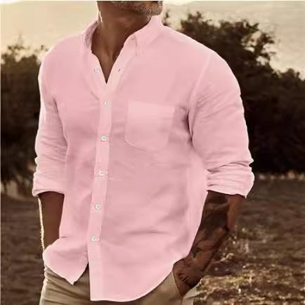 Herrer Elegant Linned skjorte med brystlomme og Slim Fit Stilla