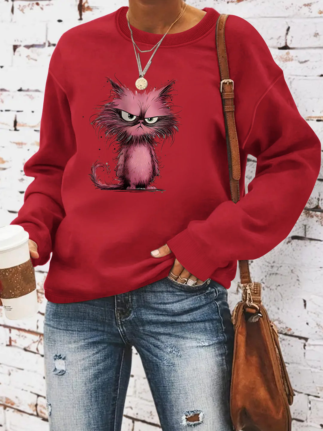 Kvinders sweatshirt med kreativt kattemotiv Stilla