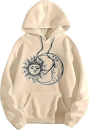 Kvinders hoodie med kunstnerisk sol-måne motiv Skovae