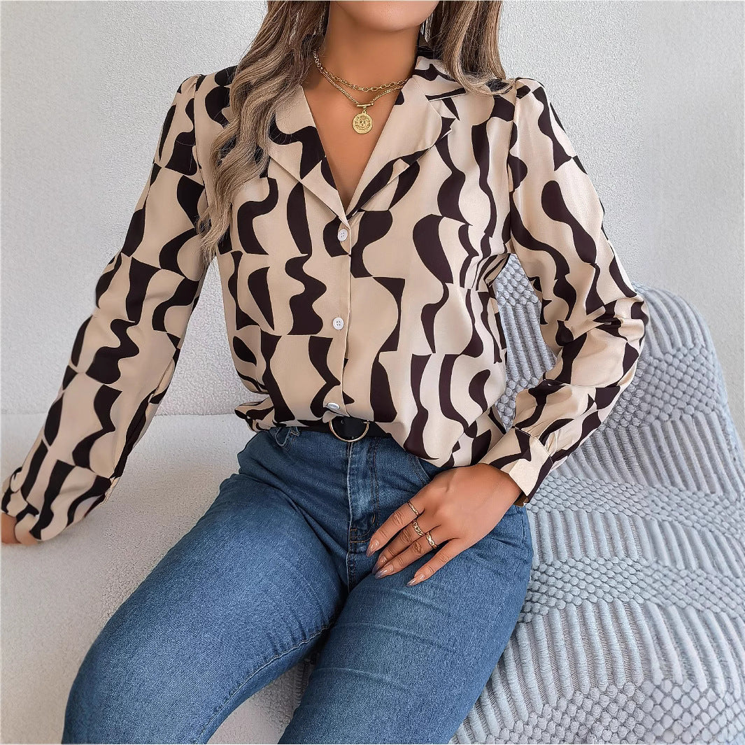 Dame Elegant Bluse i abstrakt mønster Stilla