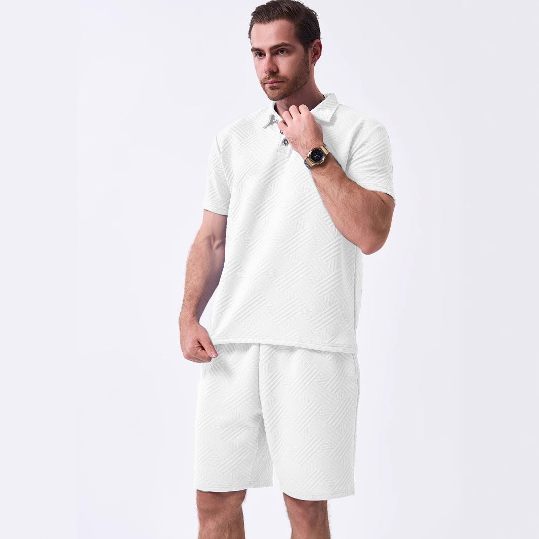 Herrenes fritidssæt med struktureret polo-shirt og shorts Stilla