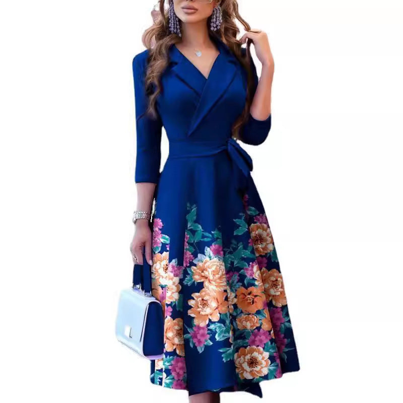 Dame Elegant skåret omslagskjole med floralt kant Stilla
