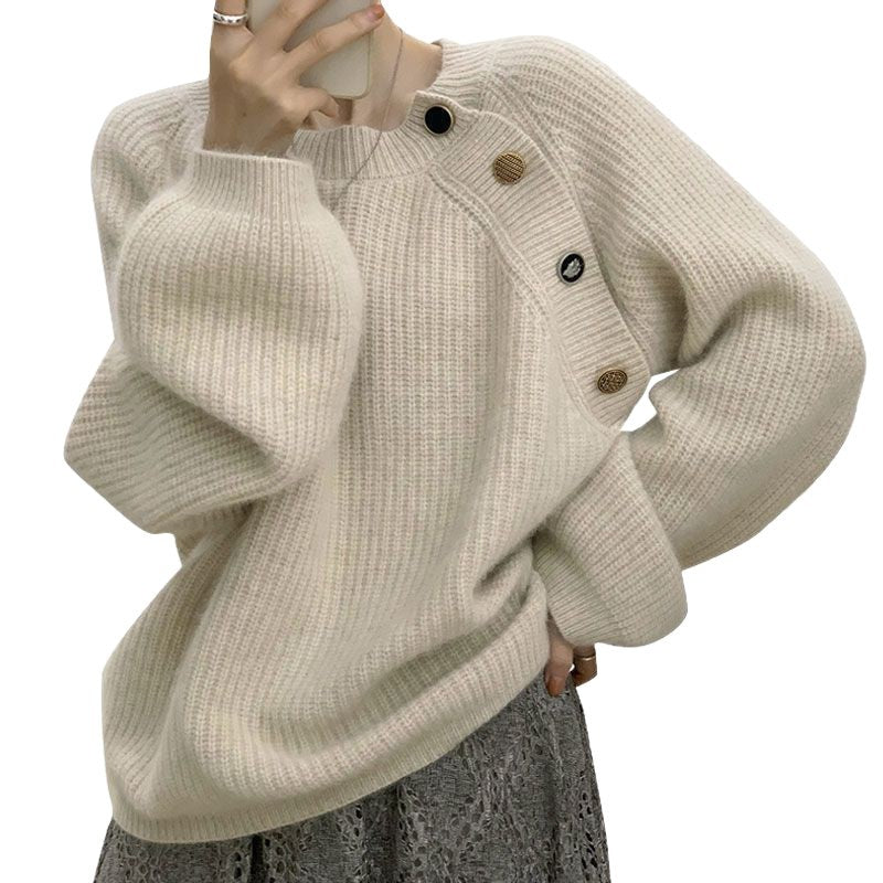 Kvindernes elegante og komfortable strikket sweater med dekorative knapper Stilla