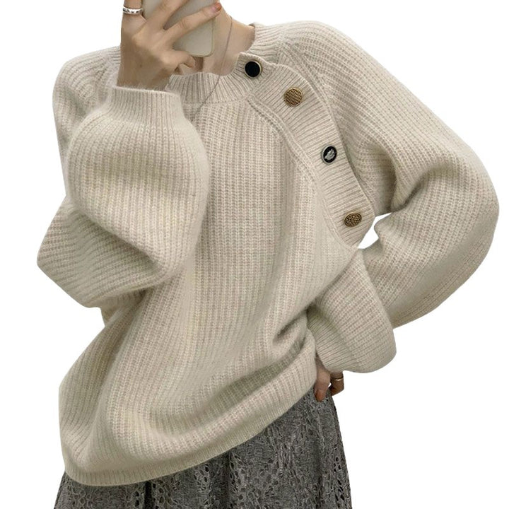 Kvindernes elegante og komfortable strikket sweater med dekorative knapper Stilla