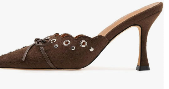 Dame Elegante Spidse Tå Slingback Hæle med Dekorativ Bue og Nitter-Detaljer Stilla