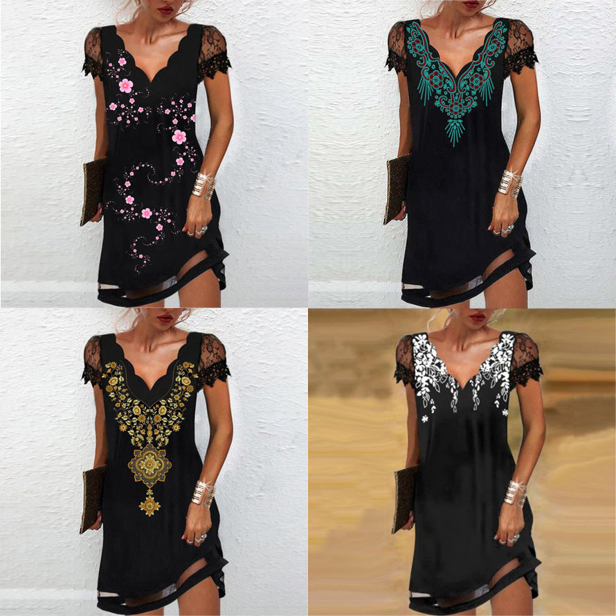 Dame Elegant Floral Blondekjole Stilla