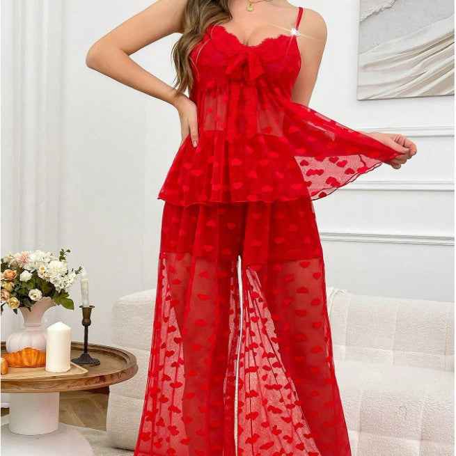 Dame Gennemsigtig Hjerte-Print Loungewear Sæt Stilla