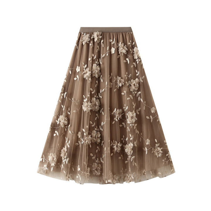 Dame Floral Broderet Tyl Maxi Skørt Stilla