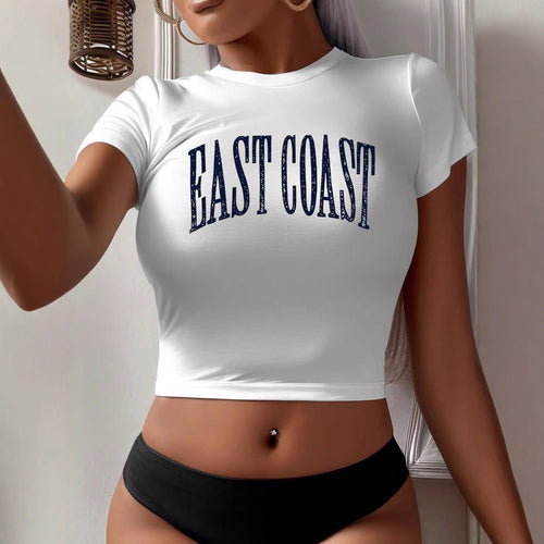 Dame Crop-T-Shirt med kreativ skrifttype Skovae