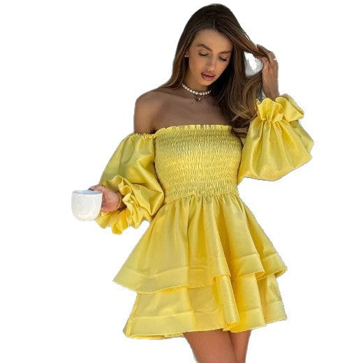 Dame Off-Shoulder Volandkjole med flæsedetaljer og afslappet snit Stilla