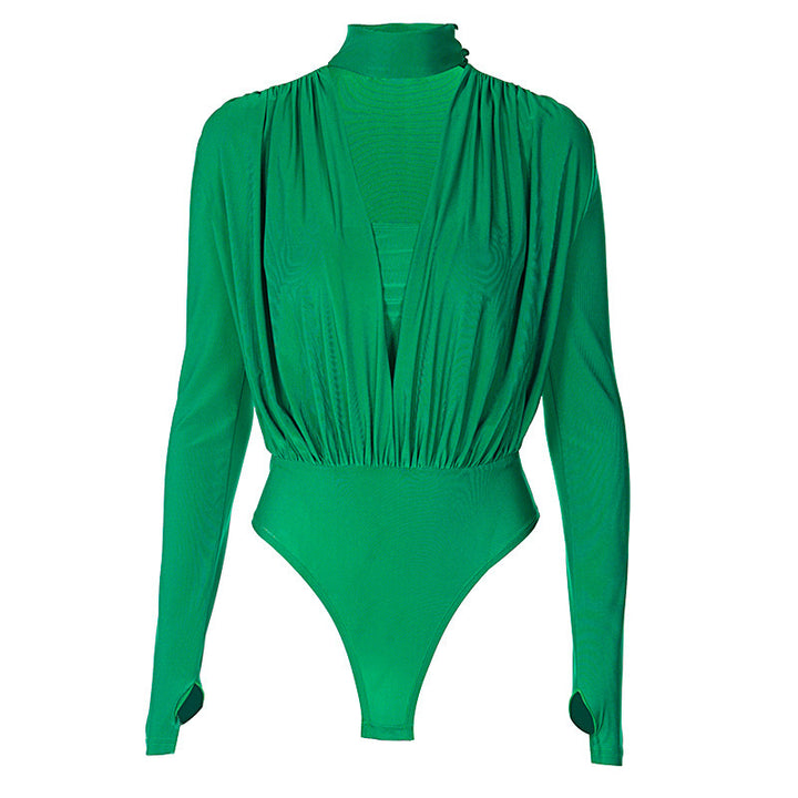 Dame Elegant Bodysuit med dyb V-udskæring og lange ærmer Stilla