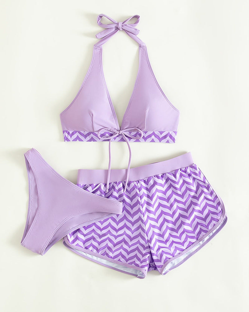 Damer Stilfuld Halter-Bikini-Sæt med mønstrede shorts Stilla