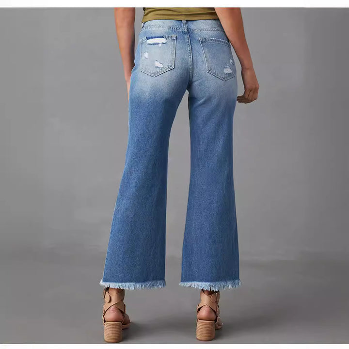 Dame brede jeans med frynset kant Stilla