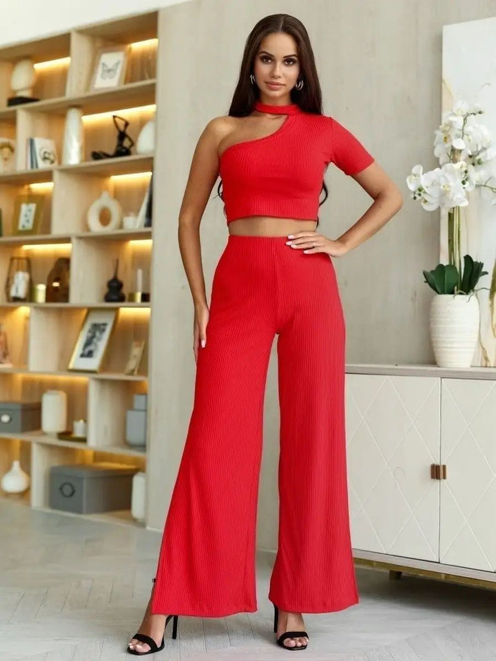 Dame Cropped Top og løse bukser i stribet design Stilla