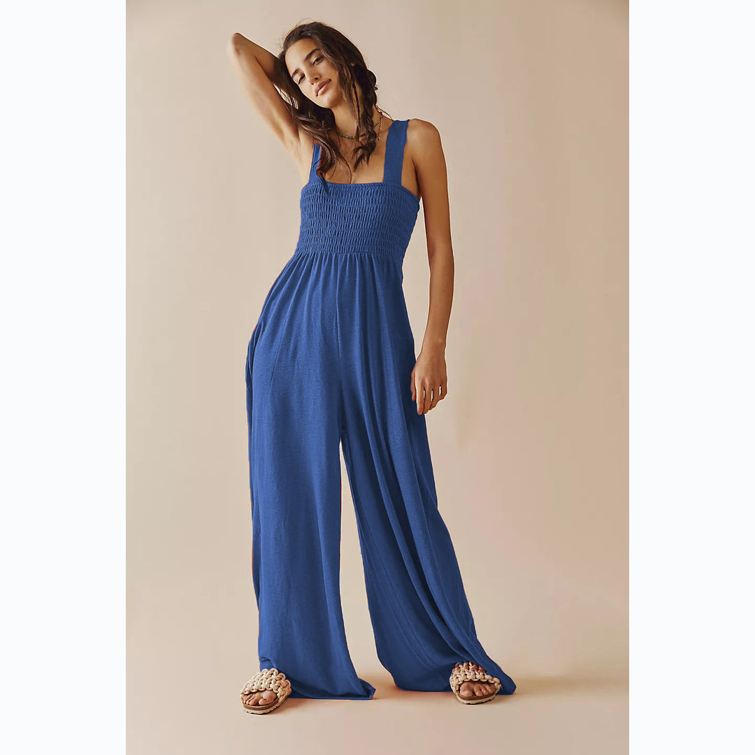 Kvinders afslappede jumpsuit med elastisk top og brede ben Skovae