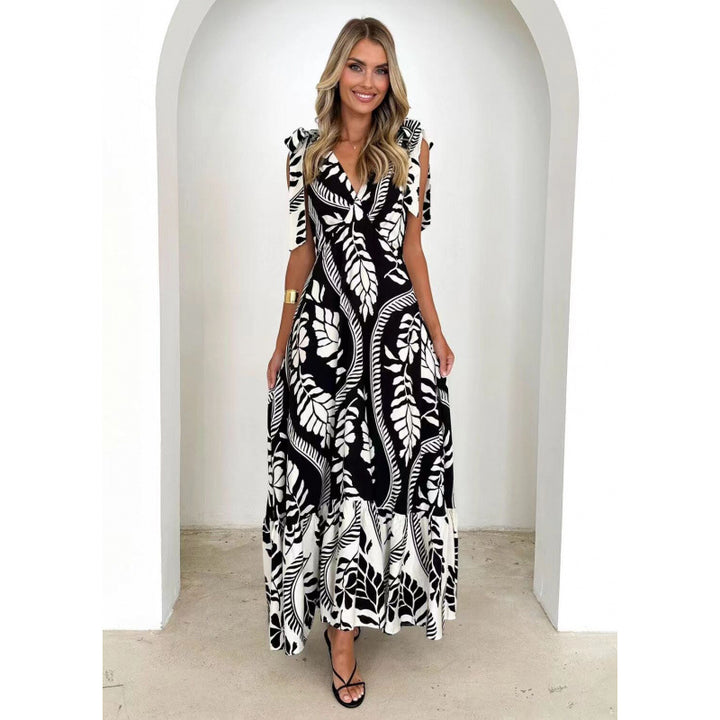 Femme Bohemian Floral Maxi Kjole med justerbare bindesnore Stilla