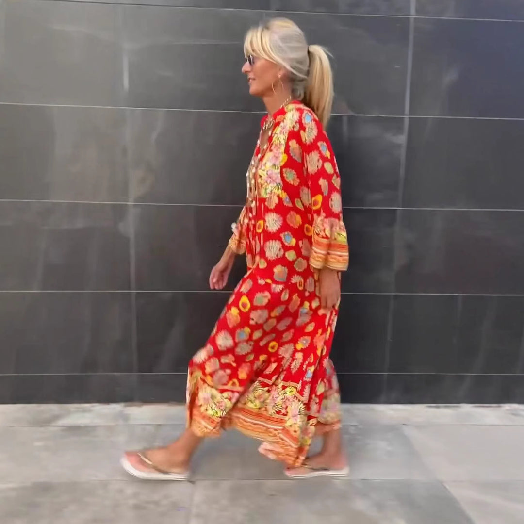 Dame Boho Maxikjole med voluminøse ærmer og blomsterdesign Stilla