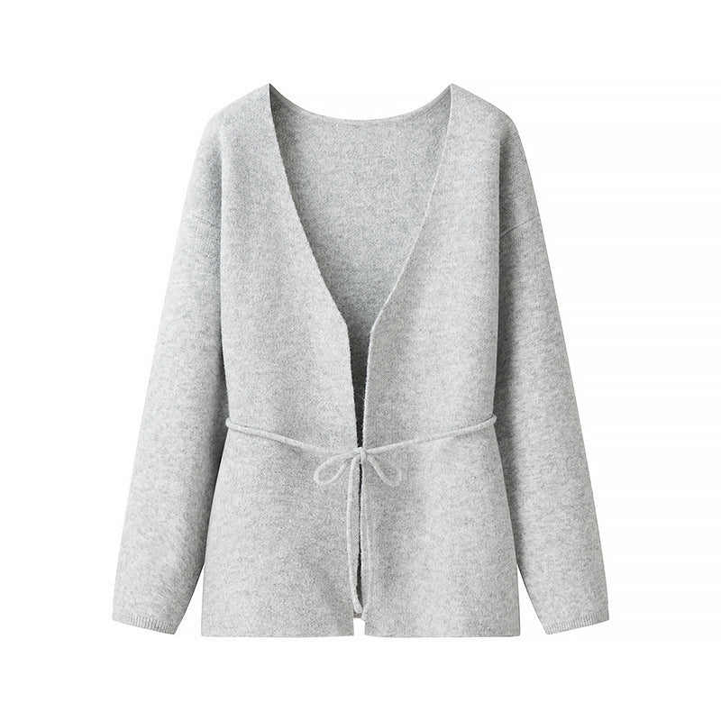 Femme Cozy Åben Forside Cardigan med Bindebælte Stilla