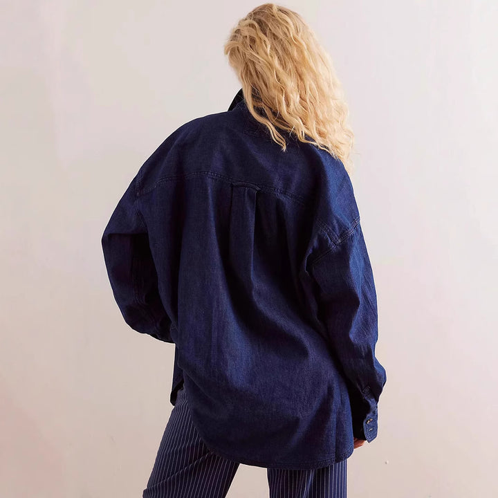 Dame Oversized Denim-Skjortejakke med praktiske lommer og moderne design Stilla