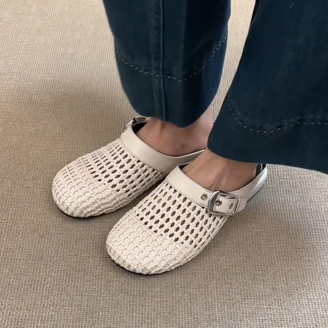 Dame åndbare vævede clogsandaler med justerbar rem Stilla